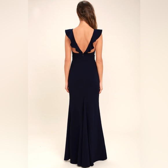 Navy long  v neck dress - Picture 3 of 3